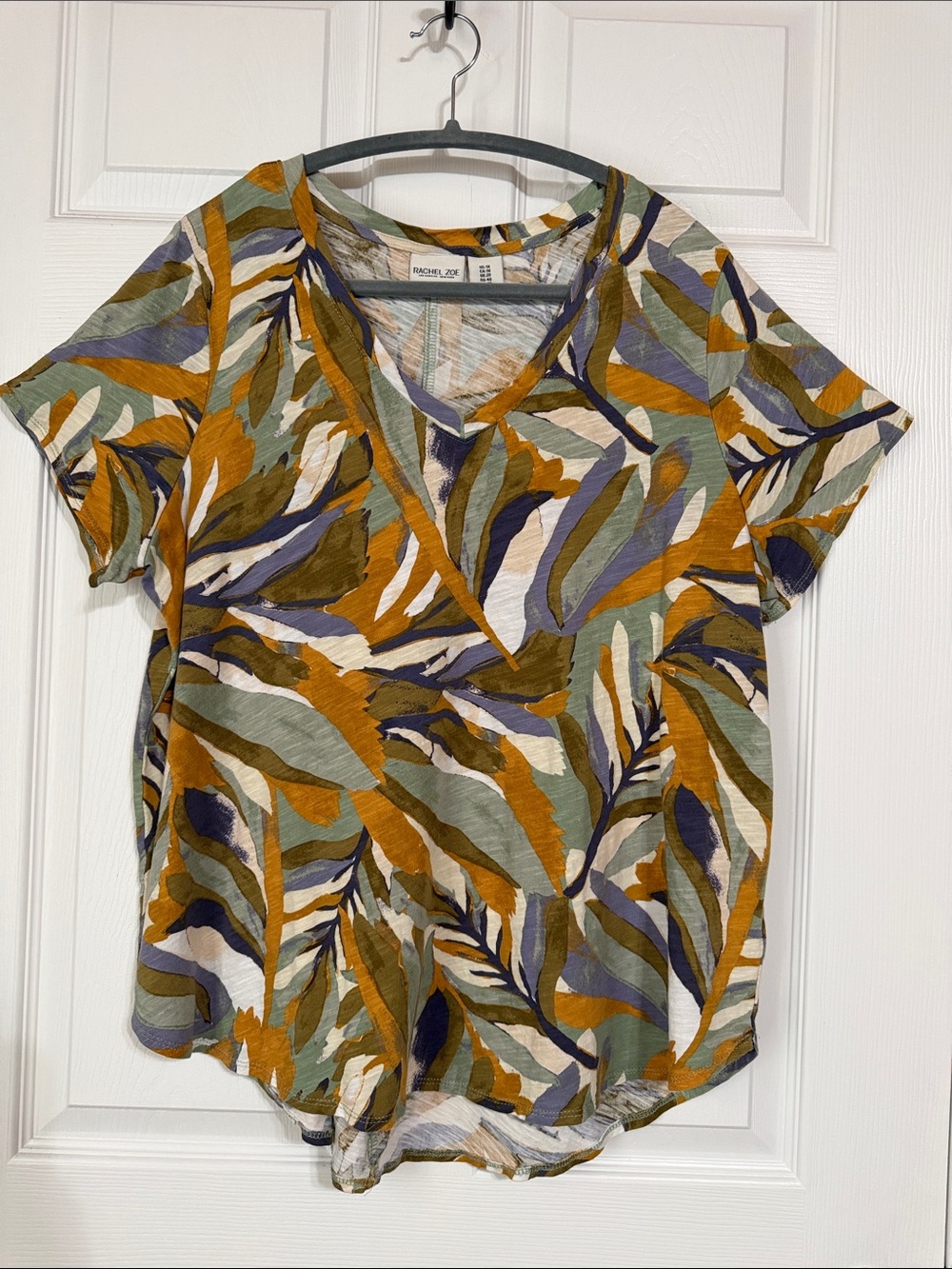 Rachel Zoe Olive, Mustard & Cream Print Short Sleeve Top